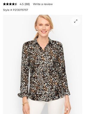 Talbots Leopard Print Button-Down Shirt - Black, Brown, Cream